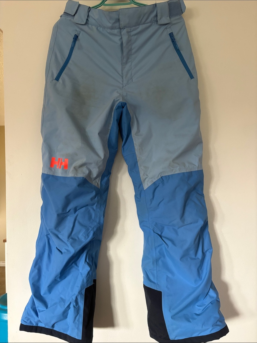 Helly Hansen Two-Tone Light & Medium Blue Ski Pants with Coral Logo size 14
